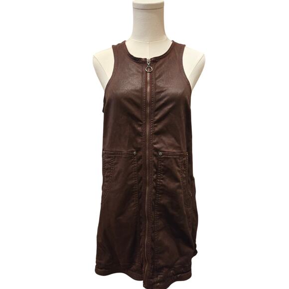 Anthropologie Pilcro Coated Crewneck Jumper Zip Mini Dress Sleeveless Wine Sz 6 - Picture 2 of 13